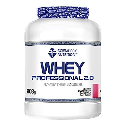 Scientiffic Nutrition - Whey Professional 2.0 Proteinas Whey en Polvo 100% Pura, para Aumentar la Masa Muscular, con Enzimas Digestivas y Lactasa - 908g, Sabor Fresa.