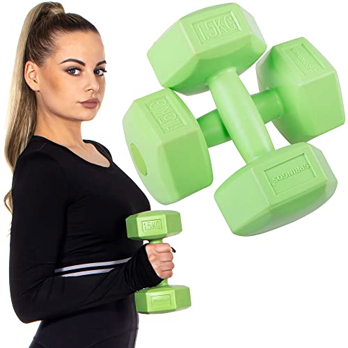 SPRINGOS Juego de mancuernas hexagonales para mujer pesas para entrenamiento de fitness y aerobic Verde 2 x 1,5 kg
