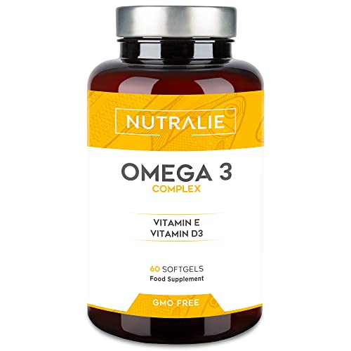 Omega 3 Cápsulas 2000mg Puro - DHA y EPA Alta Concentración - Aceite de Pescado Vitaminas D E - 60 Cápsulas Fish Oil Omega 3 Nutralie (Sin sabor)
