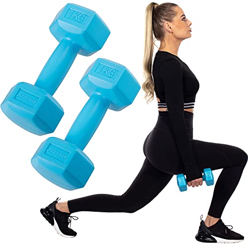 SPRINGOS Juego de mancuernas hexagonales para mujer pesas para entrenamiento de fitness y aerobic Azul 2 x 1 kg
