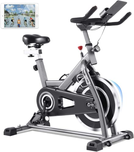 Profun Bicicleta Estática, Bicicleta de Spinning profesional en casa con volante 22 kg, APP conectable, capacidad de peso máximo: 120 kg (Negro)