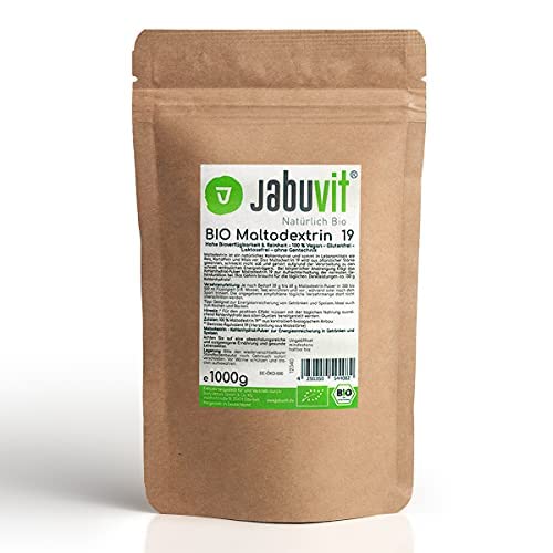 JabuVit - Bio Maltodextriina 19, alta biodisponibilidad y certificado BIO, complejo perfil de hidratos de carbono, embalaje respetuoso con el medio ambiente, fabricado en Alemania (1 kg).