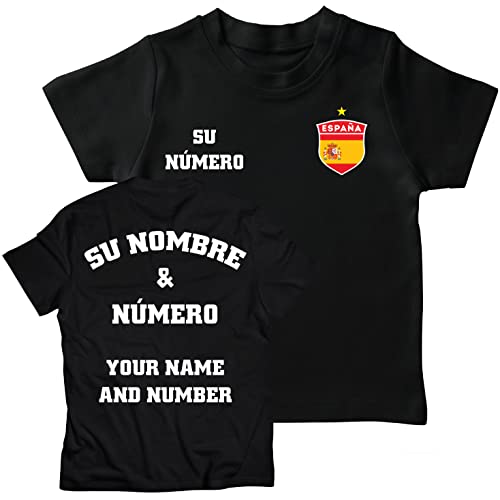 lepni.me Camisetas de Fútbol de España para Niños Su Nombre y Número Regalos del Campeonato Europeo de Fútbol o Copa del Mundo 2022 (9-11 años Negro Multicolor)