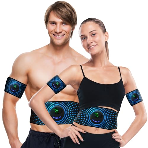 ALMIMASA EMS Abdominales Electroestimulacion, Cinturón Muscular Abdominal con 2 Bandas de Electrostimulación para Brazos y Piernas, Tonificación y Fortalecimiento Muscular, para Hombres y Mujeres.