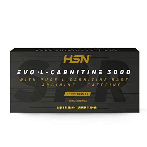 Carnitina Líquida de HSN Evo L Carnitine 3000 | Sabor Banana 20 Viales de 10 ml con L-Carnitina + Arginina + Cafeína + Vitamina B6 | No-GMO, Vegano, Sin Gluten