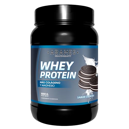 Aranes Whey Protein | Con colágeno y magnesio | Recuperación muscular | Acelera el metabolismo | 1000 gramos (Oreo)