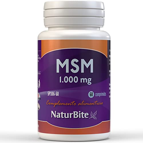 NaturBite - MSM 1000 mg | 60 Comprimidos | Suplemento Articulaciones y Salud Muscular, Ayuda a Movilidad de Rodillas y Cartílagos, Antiinflamatorio, Recuperación Celular