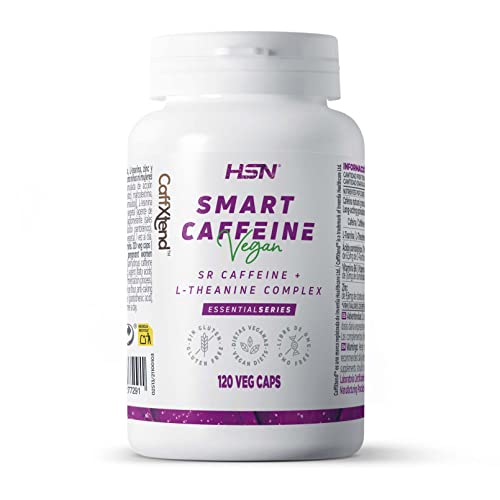 Cafeína con Teanina de HSN | 120 Cápsulas Vegetales Smart Caffeine Pastillas para Estudiar y Concentración de Efecto Prolongado | Nootrópico Natural | No-GMO, Vegano, Sin Gluten