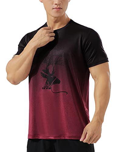 GYMAPE Hombre Atlético Camiseta de Entrenamiento Transpirable Cómodo Musculación Camisetas para Correr Entrenamiento Secado rápido Gimnasio Ropa de Deporte Rojo Degradado M