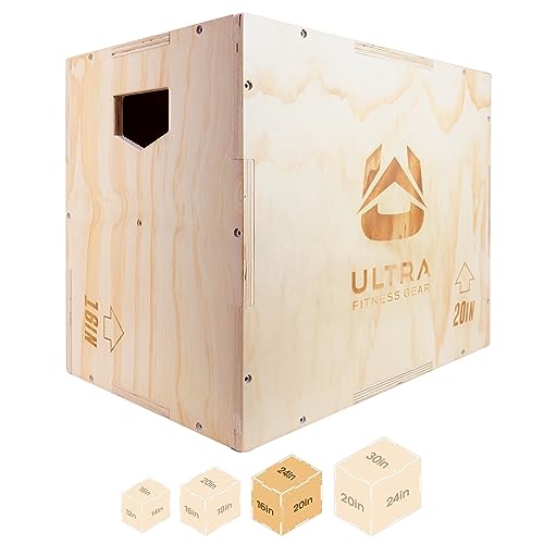 Ultra Fitness - Caja pliométrica de madera 3 en 1 para salto, entrenamiento de artes marciales mixtas, pliometría (tamaño grande: 24 x 20 x 16 pulgadas)