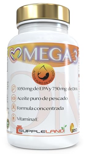 SUPPLELAND | Omega 3 Capsulas con 1000mg | Alto Contenido de Omega 3 EPA y DHA | Aceite de Pescado con Vitamina E y con Certificado IFOS | Fish Oil Vegano | Actua al Colesterol