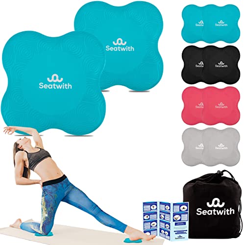 Seatwith Mini Esterilla Yoga Antideslizante (Set de 2) Rodilleras Yoga con Bolsa de Transporte y PDF de Instrucciones - Pequeña Alfombra Yoga para las Muñecas y Codos 20 x 20 cm - Azul