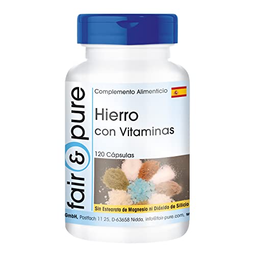 Fair & Pure® - Hierro con Vitaminas - Suplemento de Hierro con Vitamina C, Biotina y Vitamina B12 - Vegano - Alta pureza - 120 Cápsulas