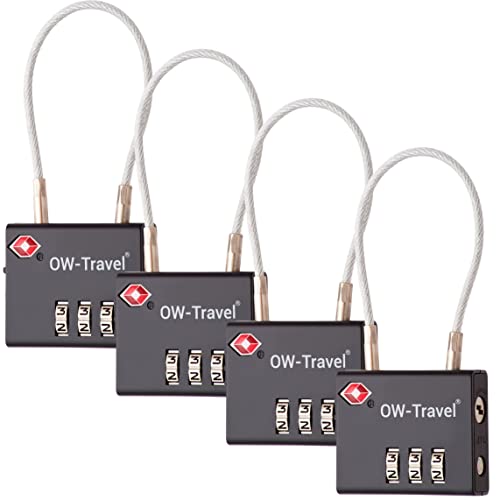 OW-Travel Candado Combinacion Cable Acero Flexible Anti robo. Candado maleta TSA numerico 3 Digitos. Candados mochila y maletas. Candado Taquilla Gimnasio. TSA candado seguridad equipaje Negro 4