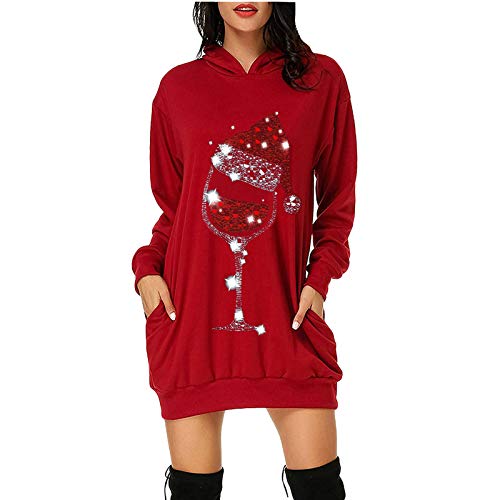 HUyydza Bolsa Hip Mujer Navidad Vestido Sudadera con Capucha Estampado Bolsillo Sudadera con Capucha Blusa de Mujer Camiseta Halterofilia Mujer