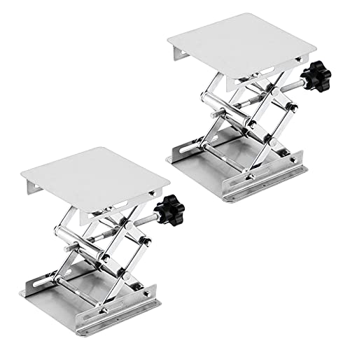 MUKLEI 2 tijeras de laboratorio de 100 x 100 mm, gato de soporte de laboratorio de acero inoxidable, plataforma de mesa para levantar o bajar objetos, rango de elevación de 50-160 mm, plata