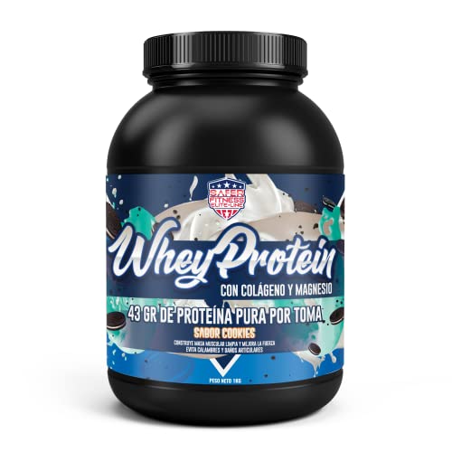Whey Protein con Colágeno y Magnesio | 43gr de proteína pura por toma | Recuperación y crecimiento muscular | Previene la pérdida muscular | 1000 gr (Cookies)