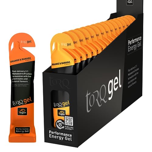 Torq Gel Energético Naranja y Plátano - Deportes, ciclismo, geles para correr con 30 g de carbohidratos, caja de 15
