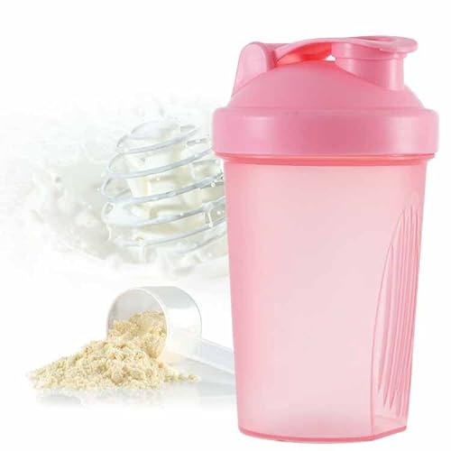 Botella mezcladora de proteínas de 400 ml, sin BPA, mini botella de agua a prueba de fugas, con bola de mezcla de acero para fitness, deportes y viajes, para hombres y mujeres, color rosa