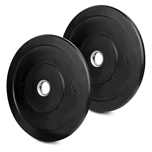 wuuhoo® Platos de pesas olímpicas Bruce 50mm - Bumpe Plates, platos de goma maciza que absorben los golpes, juego de 2 pesas para barbell, negro, entrenamiento con pesas