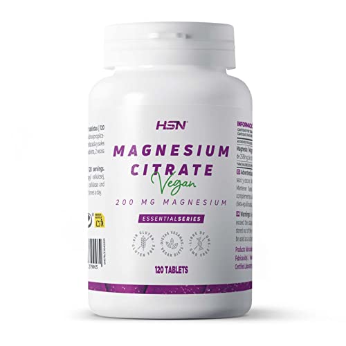 HSN Citrato de Magnesio 400 MG Mineral Elemental por dosis diaria | 120 Tabletas de Puro Magnesio de ALTA Biodisponibilidad | No-GMO, Vegano, Sin Gluten