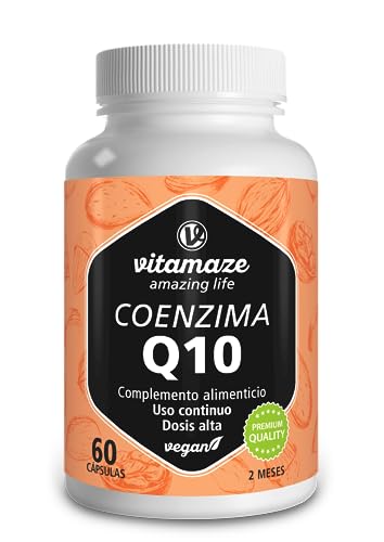 Coenzima Q10 200mg, Contiene Ubiquinona, CoQ10 Naturales Antioxidantes de la Mejor Biodisponibilidad, 60 Cápsulas Veganas de Q10 Coenzima, Calidad Alemana, sin Aditivos Innecesarios, Vitamaze®