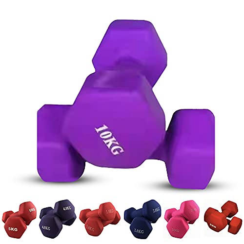 Jim Fitness - Juego de mancuernas hexagonales en goma Soft Touch , 2 mancuernas de 10 kg cada una, color rojo