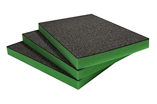 Shadow Foam Easy Peel (600mm x 420mm) | espuma personalizable para organizar cajas de herramientas (Paquete de tres (Profundidad de 50mm), Negro sobre verde)