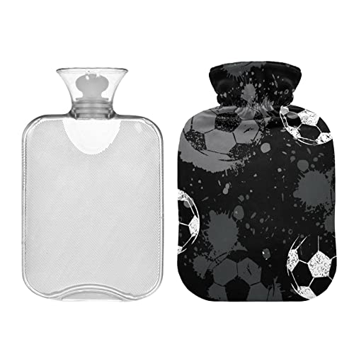 Mnsruu Botella de agua caliente con cubierta suave, bolsa de agua caliente de pelota de fútbol de fútbol, gran regalo para mujeres y niños, Navidad, 2L