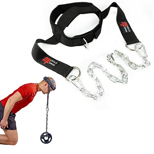 MuscleForge® Arnés de cabeza para el entrenamiento de cuello con cadena y mosquetones, Cinturón de pesas para el entrenamiento de boxeo y MMA, Copa de Cabeza para el entrenamiento de pesas