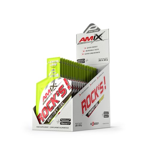 AMIX - Bebida Energética - Rock's Gel sin Cafeína en Formato de 20 x 32 ml - Ayuda a Mejorar el Rendimiento Muscular - Contiene Glucosa - Sabor a Limón