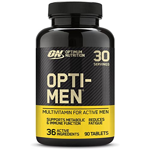 Optimum Nutrition Opti-Men Suplementos Multivitamínicos para Hombres con Vitamina D, Vitamina C, Vitamina B6 y Aminoácidos, Sin Sabor, 30 Porciones, 90 Cápsulas