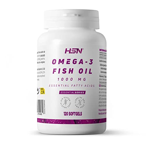 Omega 3 3000 MG - Aceite de Pescado por Dosis Diaria - de HSN | 120 Perlas Contenido Real: 540 MG EPA y 360 MG DHA | Con Vitamina E | No-GMO, Sin Gluten ni Lactosa