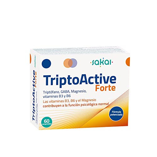 Sakai - TriptoActive Forte, 60 comprimidos. Activa el estado de ánimo.Triptófano, GABA, Magnesio, vitaminas B3 y B6.