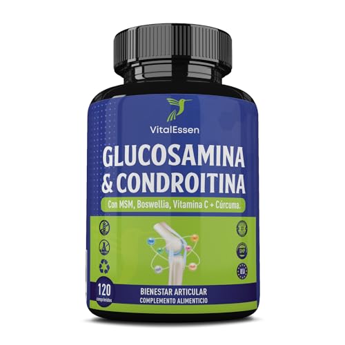 VITALESSEN Glucosamina Condroitina con MSM, Boswellia, Vitamina C y Cúrcuma - Complejo Avanzado para Articulaciones, Cartílago y Huesos - Antiinflamatorio Natural - 120 Comprimidos.