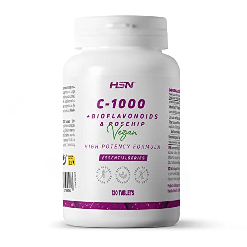 Vitamina C 1000 mg de HSN con Bioflavonoides + 20mg de Rosa Mosqueta | Cantidad x 1 comprimido | 4 Meses suministro | Vitamin c Vegana y sin Gluten, 120 Tabletas