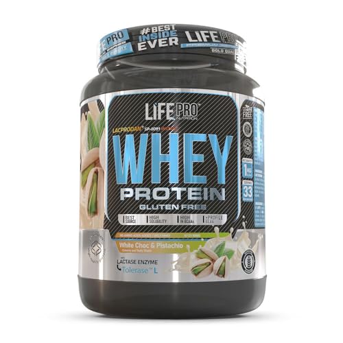 Life Pro Whey 1Kg | Alimento Deportivo, 78% Proteína de Concentrado de Suero, Protege Tejidos, Anticatabolismo, Crecimiento Muscular y Facilita Recuperación | Sin Gluten (White Chocolate Pistacchio)