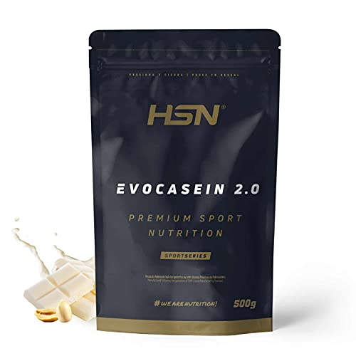 Caseína Micelar de HSN Evocasein 2.0 | Sabor Chocolate Blanco Cacahuete 500 g = 17 Tomas | Proteína Lenta Digestión para Antes de Dormir | No-GMO, Vegetariana, Sin Gluten
