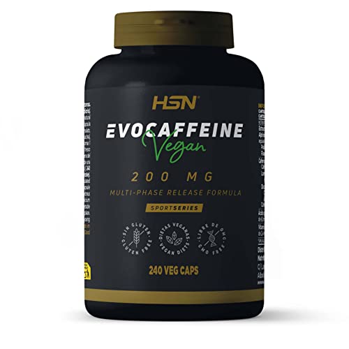 Cafeína de HSN (total cafeína = 200 MG) Evocaffeine | 240 Cápsulas Vegetales Mezcla de Cafeína: Efecto Rápido y Prolongado | Con Vitaminas B5 y B6 | No-GMO, Vegano, Sin Gluten