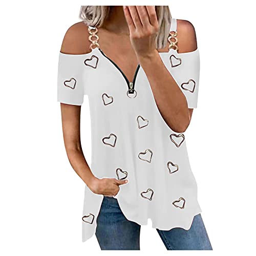 SHOBDW Camisetas 2022 Nuevo Verano Mangas Cortas Hombros Descubiertos Suelta Corazón Talla Grande Cuello V Camiseta Holgada Mujer