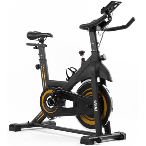 BAKAJI Bicicleta estática giratoria con pantalla LCD y Bluetooth con conexión a la aplicación de fitness, bicicleta de entrenamiento con asiento acolchado ajustable, ideal cardio, piernas, vientre,