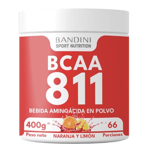 Bandini® BCAA 8:1:1 en POLVO 400 gr - Complemento Alimenticio de Aminoácidos de Cadena Ramificada en Proporción 8 1 1 - Pre Intra y Post Entrenamiento 8.1.1 - Vegano - Sabor Naranja y Limón