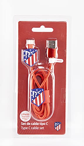 SimonRack Set Cable Tipo C- Incluye Cable USB, Organizador y Protector- Producto Oficial del Atlético de Madrid