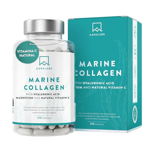 Colageno marino hidrolizado con vitamina C natural – Péptidos de colageno con magnesio y acido hialuronico – 120 colágeno cápsulas – colageno hidrolizado
