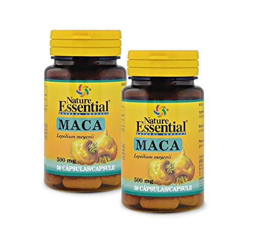 Nature Essential | Maca 500 mg | Complemento Alimenticio que Favorece la Resistencia | Ayuda contra el Cansancio | 50 Cápsulas | Pack 2 unidades