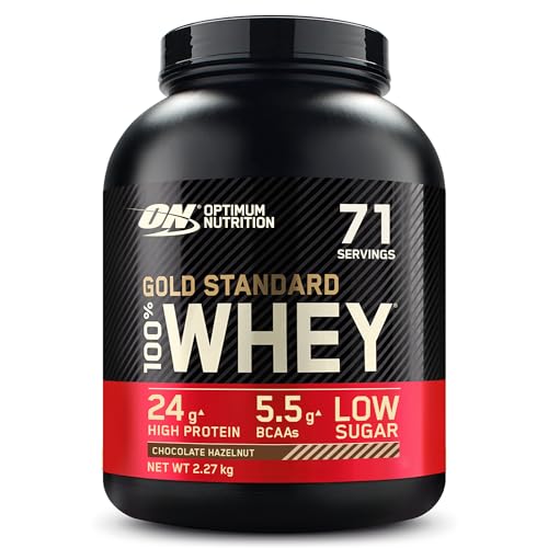 Optimum Nutrition Gold Standard 100% Whey, Proteína en Polvo para Recuperacíon y Desarrollo Muscular con Glutamina Natural y Aminoácidos BCAA, Sabor Chocolate Avellana, 71 Dosis, 2.27 kg