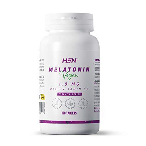 HSN Melatonina 1,8mg | 120 Tabletas de Acción Rápida | La Melatonina contribuye a disminuir el tiempo necesario para conciliar el Sueño + Aliviar Jet Lag | No-GMO, Vegano, Sin Gluten