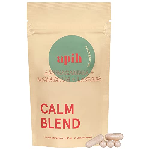 Calm Blend - Ashwagandha con magnesio y lavanda para el equilibrio del estado de ánimo - Suplemento con vitamina C para mejorar la vitalidad del organismo y aliviar la tensión muscular - 60 cápsulas