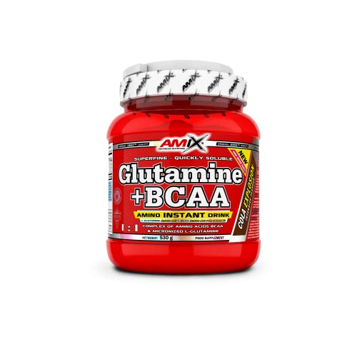 AMIX - Bcaa Glutamina - 530 Gramos - Complemento Alimenticio de Glutamina en Polvo - Reduce el Catabolismo Muscular - Óptimo para Deportistas - Sabor Cola - Aminoácidos Ramificados