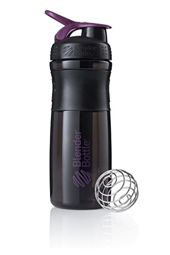 BlenderBottle Sportmixer Botella de agua | Botella mezcladora de batidos de proteínas | con batidor Blenderball | libre de BPA | Tritan| 590ml - negro/plum